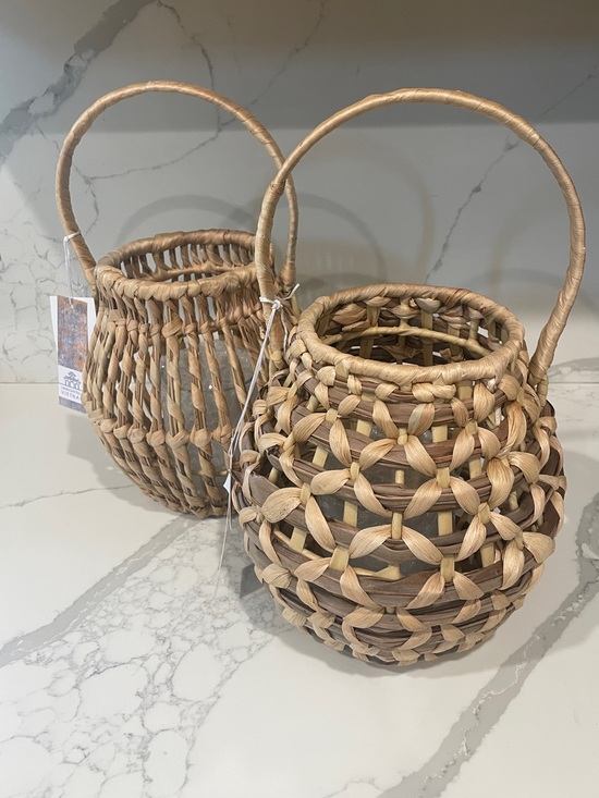 Other - Woven Natural Rattan Basket Candle Holder Lanterns with Handle - Light Tan